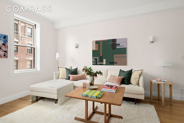 living room featuring baseboards and wood finished floors