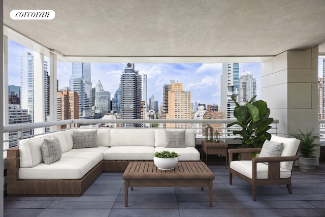 301 E 61st Street Penthouse, New York City, NY 10065 - balcony with an outdoor living space and a view of skyline