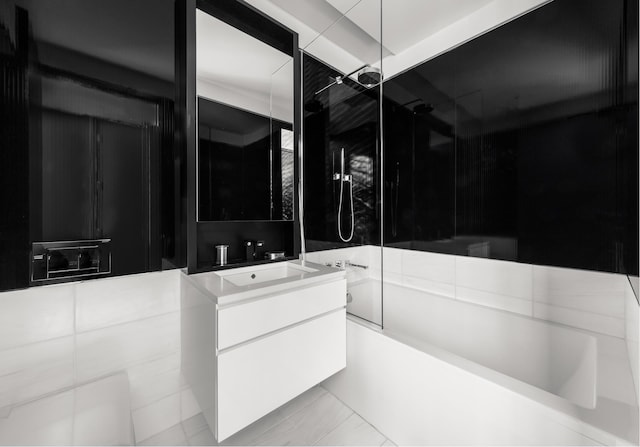 full bathroom with shower / bath combination and vanity
