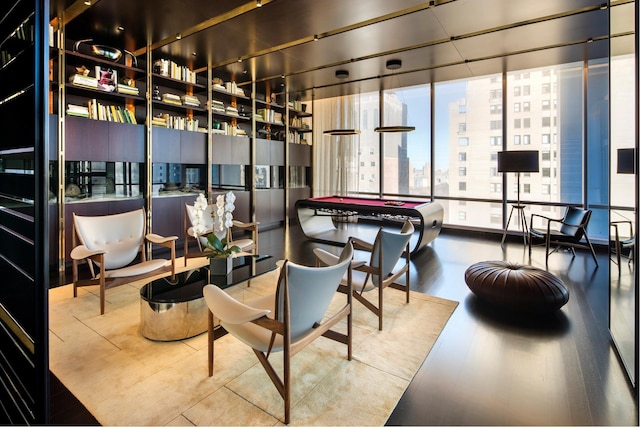 rec room with a view of city