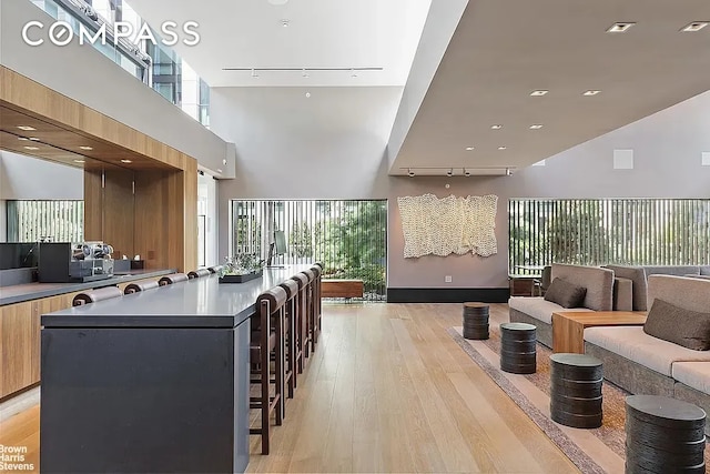 building lobby with a towering ceiling