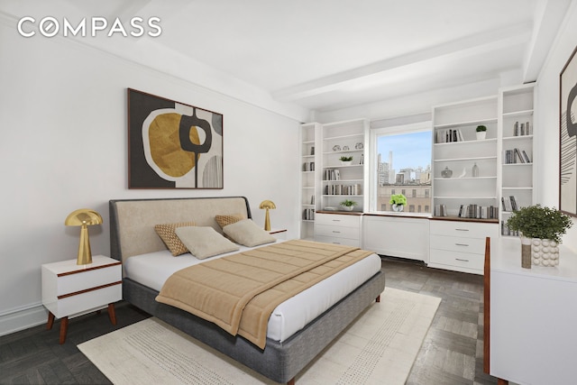 215 W 92nd St Unit 15A, New York City, NY 10025 - bedroom with beam ceiling and a city view