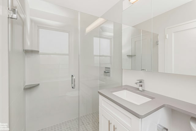3333 Henry Hudson Pkwy Unit 19Y, New York City, NY 10463 - bathroom featuring vanity, a shower stall, and tile patterned flooring