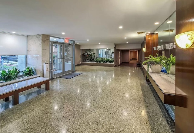 building lobby with recessed lighting