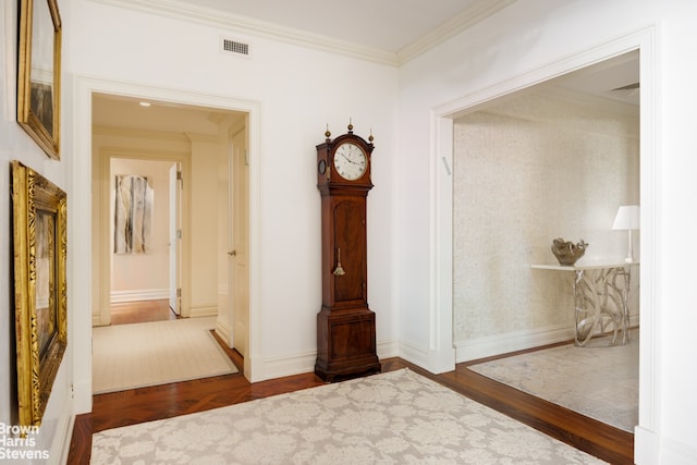 535 W End Ave Unit 8B, New York City, NY 10024 - corridor with ornamental molding, baseboards, and wood finished floors