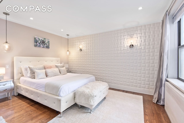 61 Oliver St Unit 4P, New York City, NY 11209 - bedroom featuring wood finished floors, multiple windows, and recessed lighting
