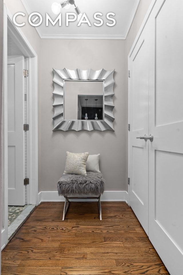 61 Oliver St Unit 4P, New York City, NY 11209 - living area featuring crown molding, baseboards, and wood finished floors
