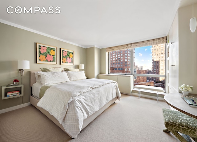 1965 Broadway Unit 14C, New York City, NY 10023 - carpeted bedroom with a view of city and ornamental molding