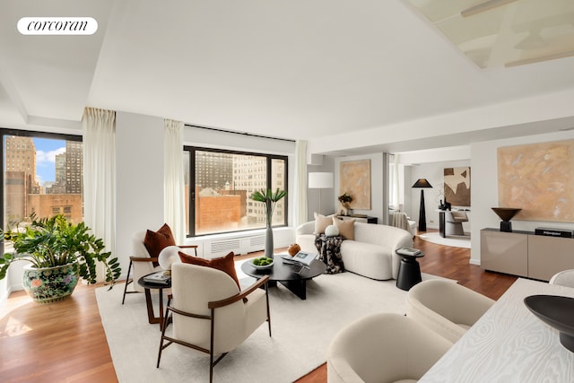 living room with wood finished floors