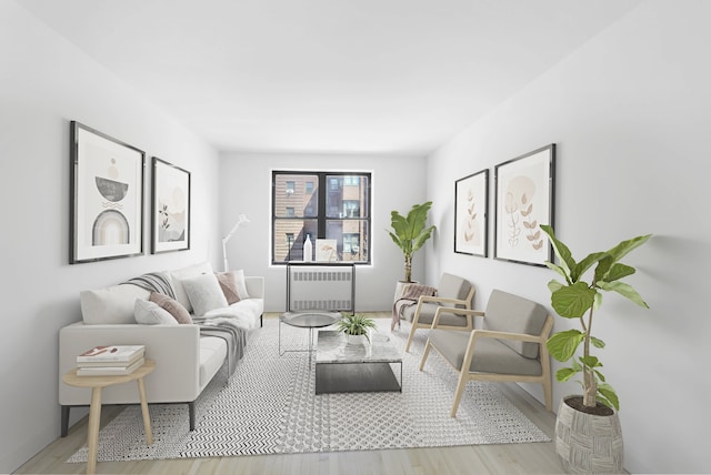 living area featuring radiator heating unit and wood finished floors
