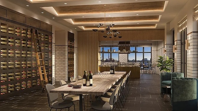 180 Front St Unit 17-E, New York City, NY 11201 - wine room with a tray ceiling and a chandelier