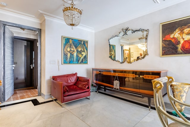 58 W 58th St Unit 30-E, New York City, NY 10019 - sitting room with a chandelier and ornamental molding