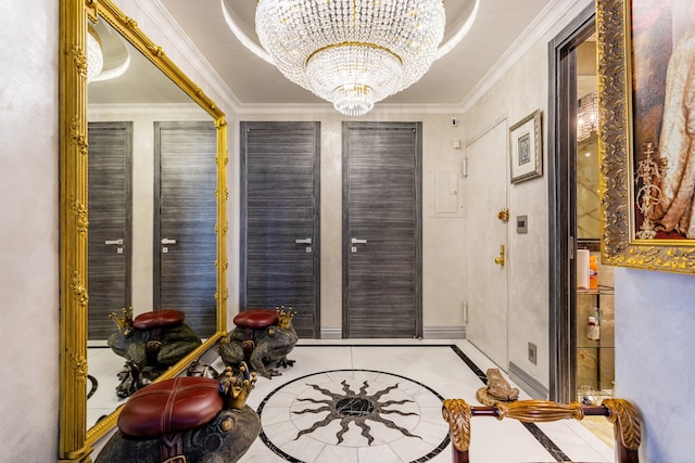 58 W 58th St Unit 30-E, New York City, NY 10019 - entryway with a chandelier and crown molding