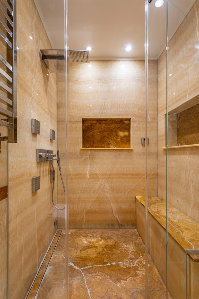 58 W 58th St Unit 30-E, New York City, NY 10019 - bathroom featuring a tile shower and recessed lighting