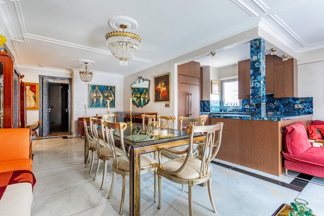 58 W 58th St Unit 30-E, New York City, NY 10019 - dining area with a chandelier and ornamental molding