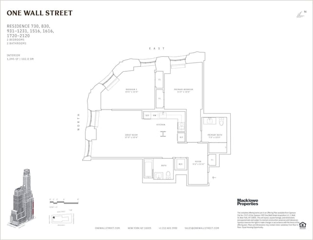 1 Wall St Unit 1720, New York City, NY 10005 - floor plan / room layout