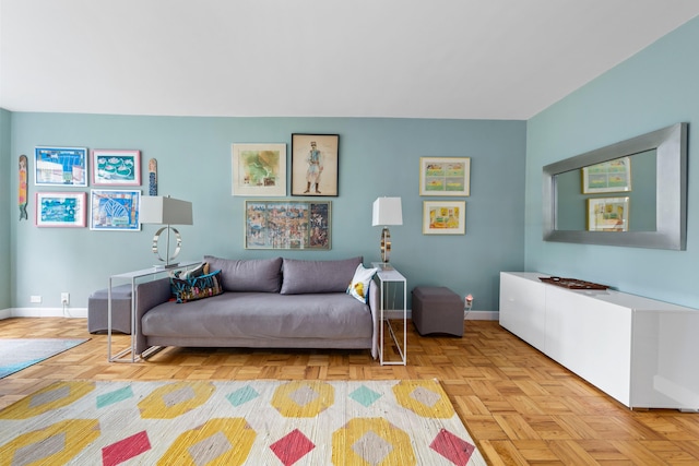 living room featuring baseboards