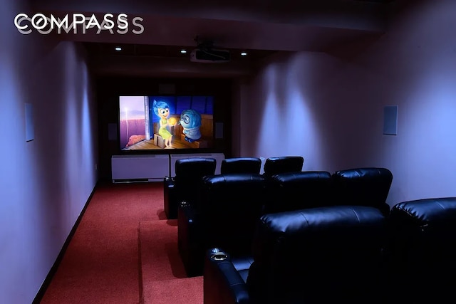 home theater with carpet floors