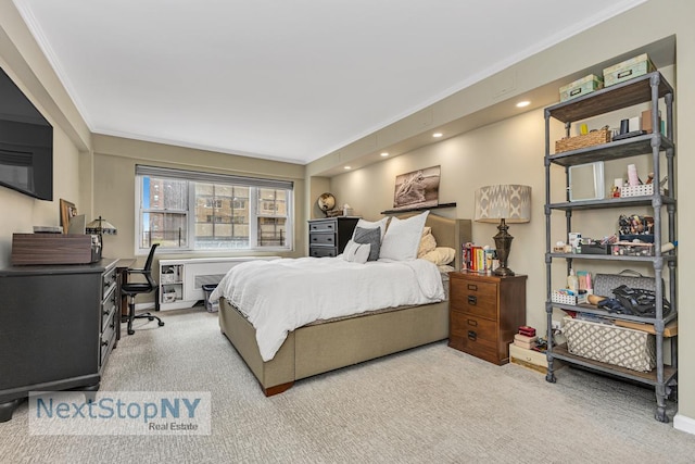 345 E 56th St Unit 3F, New York City, NY 10022 - bedroom with ornamental molding, carpet floors, and an office area