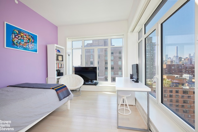 bedroom featuring light wood finished floors
