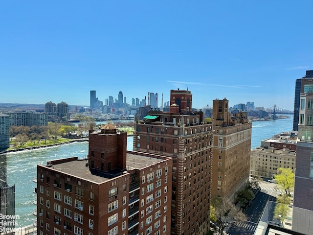 view of city with a large body of water and a notable bridge