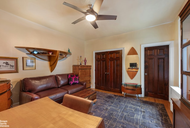 251 W 95th St Unit 2N, New York City, NY 10025 - living area with ceiling fan and dark wood-style floors
