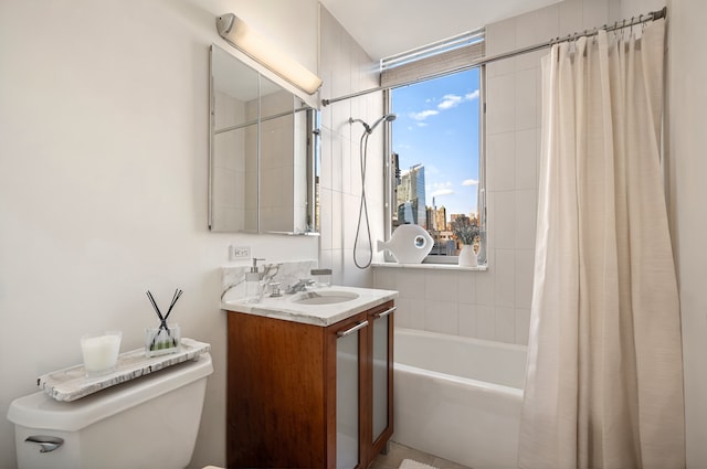 121 E 23rd St Phd, Phd, New York City, NY 10010 - bathroom featuring vanity, shower / bathtub combination with curtain, and a city view