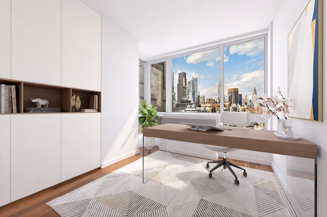 121 E 23rd St Phd, Phd, New York City, NY 10010 - office space featuring a view of skyline and wood finished floors