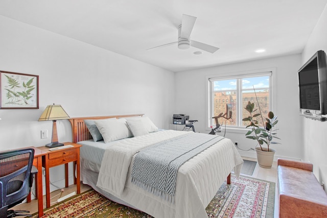 bedroom featuring recessed lighting and ceiling fan