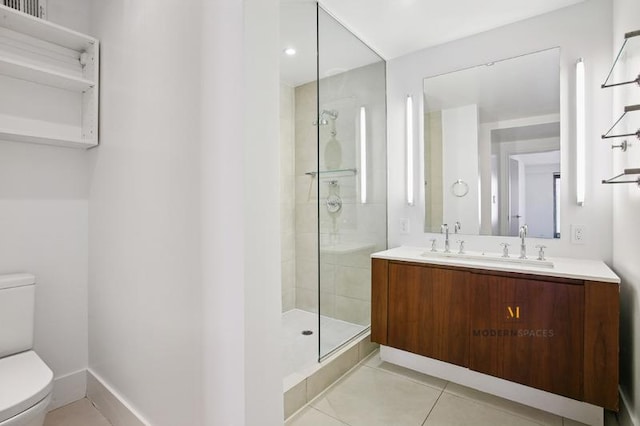 10-55 47th Ave Unit 5-E, New York City, NY 11101 - full bathroom with toilet, tile patterned floors, a tile shower, and double vanity