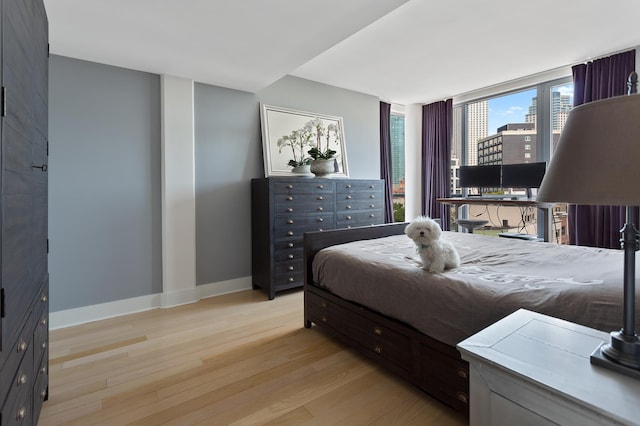 47-28 11th St Unit 6-C, New York City, NY 11101 - bedroom with light wood-style flooring, baseboards, and floor to ceiling windows