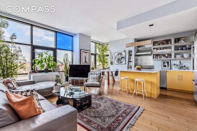 living room featuring light wood-style flooring