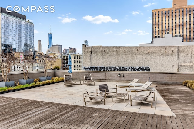 view of patio / terrace with a view of skyline