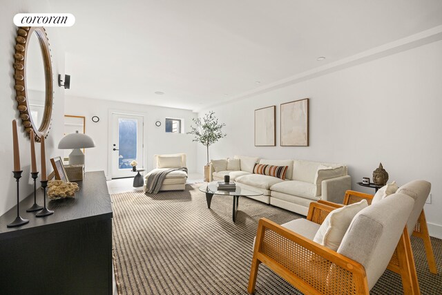 living room featuring carpet flooring