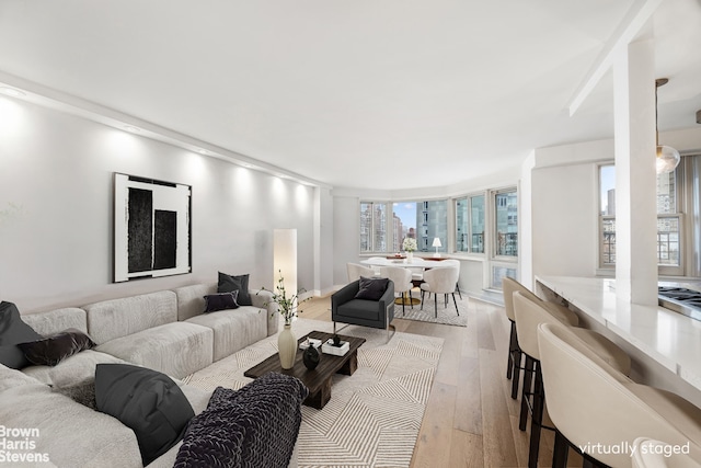 living area featuring light wood-style flooring