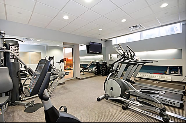 301 W 118th St Unit Ph2A, New York City, NY 10026 - gym featuring carpet and recessed lighting