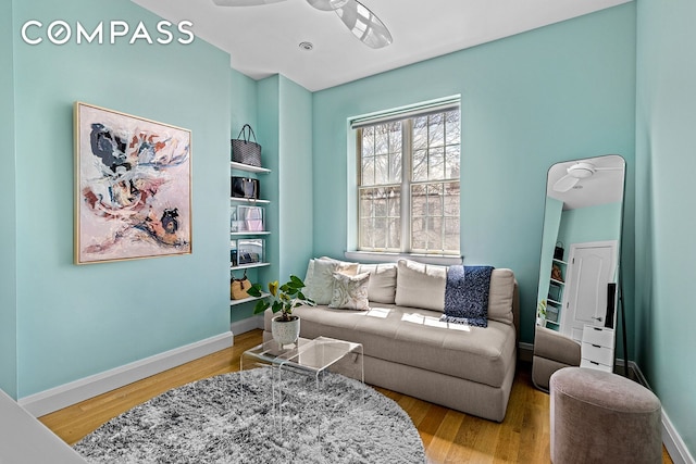 330 Bergen St Unit 3D, New York City, NY 11217 - living area with wood finished floors, ceiling fan, and baseboards