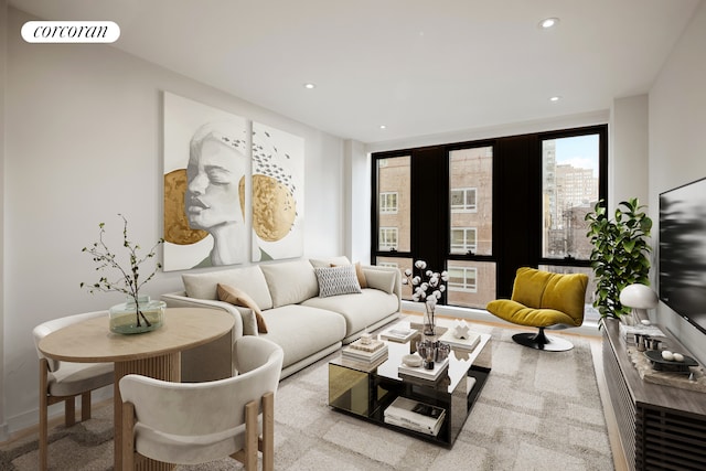 living room featuring recessed lighting