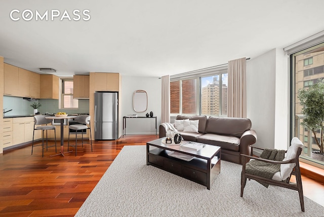 206 E 95th St Unit 10B, New York City, NY 10128 - living room featuring dark wood-style flooring