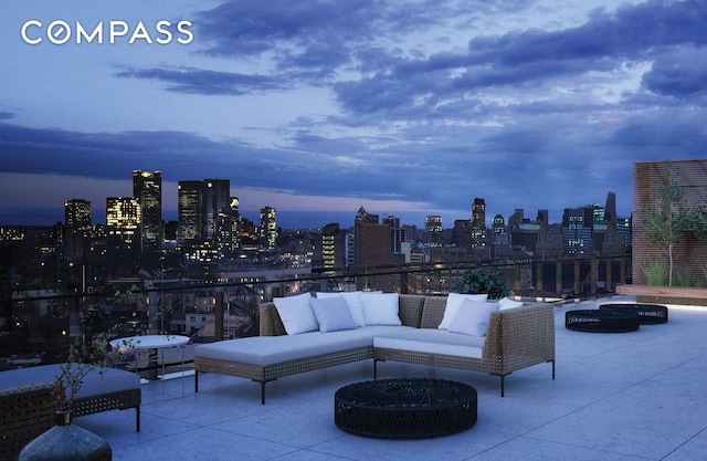319 Schermerhorn St Unit 5D, New York City, NY 11217 - patio terrace at dusk with a view of skyline and a balcony