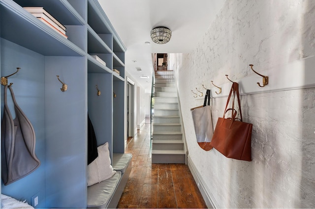 mudroom with hardwood / wood-style floors