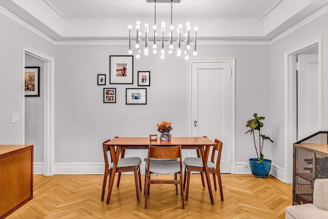440 W End Ave Unit 8E, New York City, NY 10024 - dining area with a tray ceiling, crown molding, and baseboards