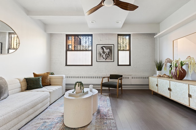 459 12th St Unit A1, New York City, NY 11215 - living room with ceiling fan, hardwood / wood-style floors, and beamed ceiling