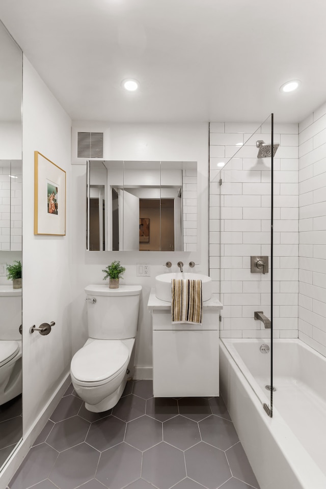 459 12th St Unit A1, New York City, NY 11215 - full bathroom with toilet, tile patterned flooring, shower / bath combination, baseboards, and recessed lighting