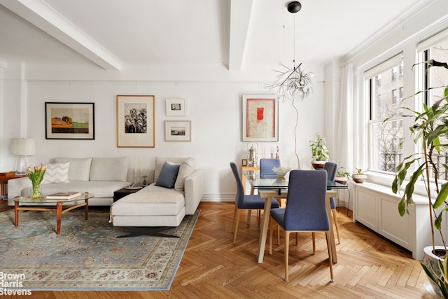 245 W 107th St Unit 4E, New York City, NY 10025 - dining room featuring beam ceiling