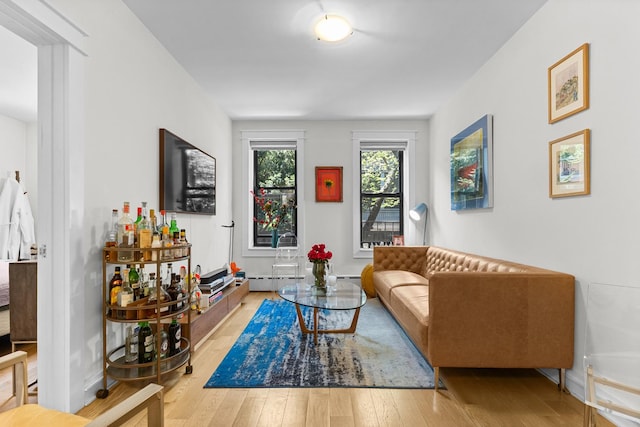 living room featuring hardwood / wood-style flooring and a baseboard radiator