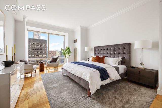 bedroom featuring ornamental molding