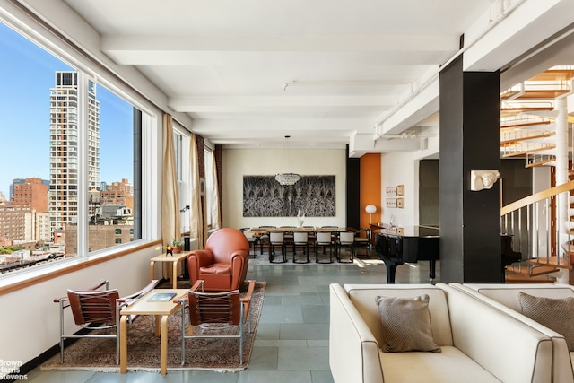 118 E 25th St Unit Ph12Thfl, New York City, NY 10010 - building lobby with a view of city and beam ceiling