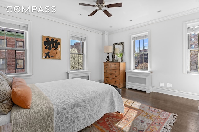 75 Bank St Unit 3K, New York City, NY 10014 - bedroom with multiple windows, wood finished floors, crown molding, and baseboards
