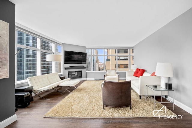 160 W 66th St Unit 17B, New York City, NY 10023 - living room featuring wood finished floors and a glass covered fireplace